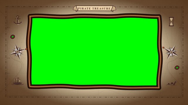 Pirate Treasure Map Frame with Green Screen Background