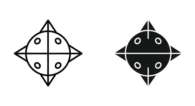 Set of two icons of a naval mine, a spherical explosive weapon, in outline and solid style