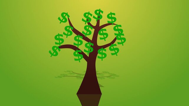 Stylized tree with dollar sign leaves showing money growth wealth and financial success animation