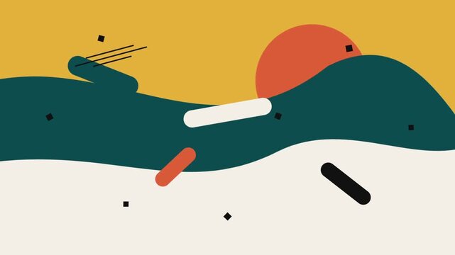 Abstract Geometric Motion Graphic with Colorful Waves and Shapes