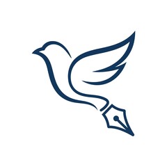 Fototapeta premium Creative bird silhouette merged with writing pen tip icon, vector isolated on white