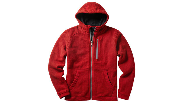 Red hooded fleece jacket with zipper and pockets