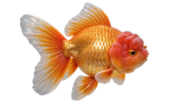 Oranda goldfish with orange head growth and flowing fins