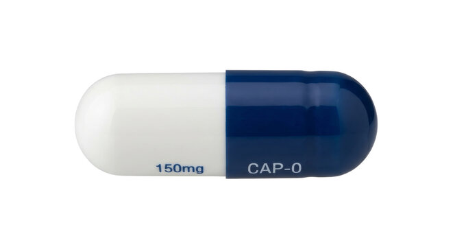 Blue and white capsule with dosage and imprint details on it