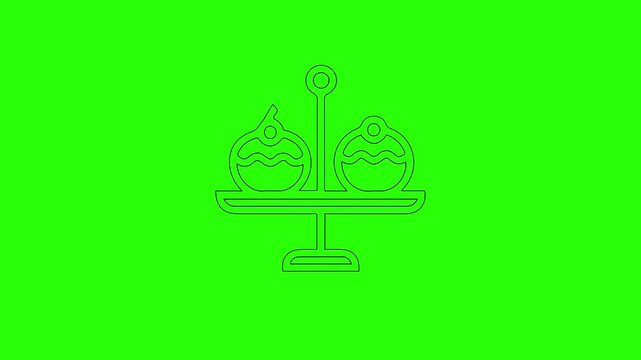 Simple line drawing of cupcakes on a stand, isolated on a vibrant green background