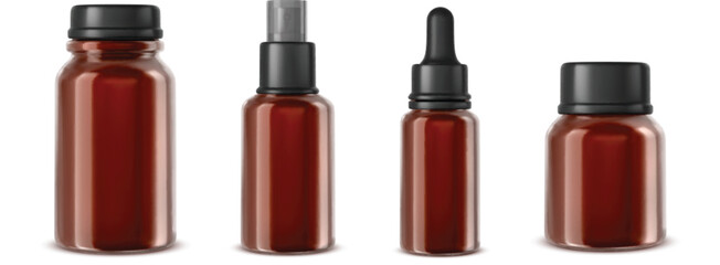 Obraz premium Amber cosmetic glass jar and dropper pack vector