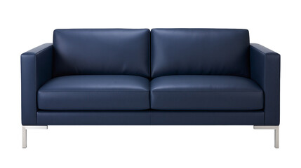 Fototapeta premium Modern navy blue leather sofa with metal legs
