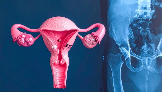 Female Reproductive System Model and Pelvis X Ray