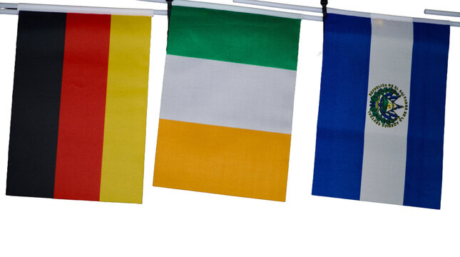 flags of Germany, Ireland, and El Salvador Isolated on transparent background 