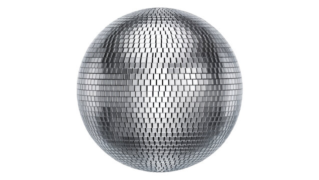 Silver disco ball with reflective mirrored facets