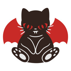 Cute black cat with red wings and fangs © Vexels