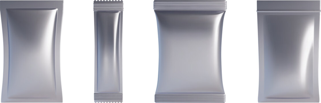 Silver realistic stick pack sachet layout collection vector