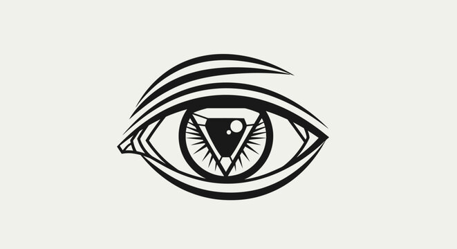 Stylized eye line art icon with triangle pupil.