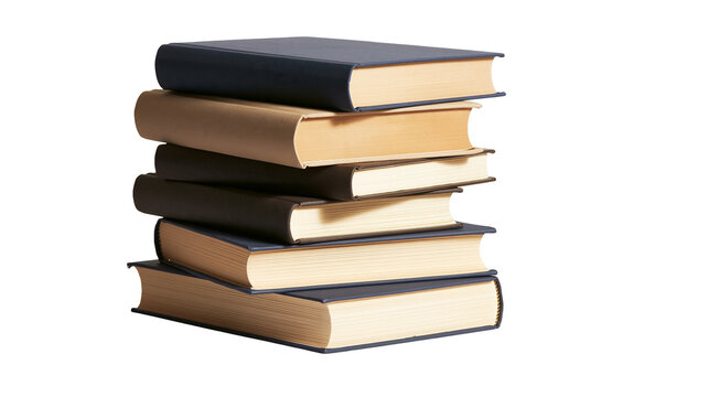 Stack of six hardcover books with blue and tan covers