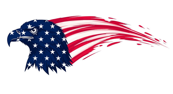 American flag eagle head vector, patriotic bald eagle with stars and stripes, red white and blue bird mascot for sports and national holidays