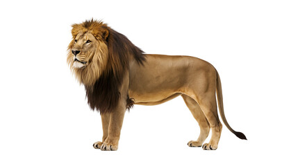 Majestic male lion with full mane standing profile view © Gael