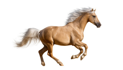 Palomino horse galloping with flowing mane and tail © Vetle