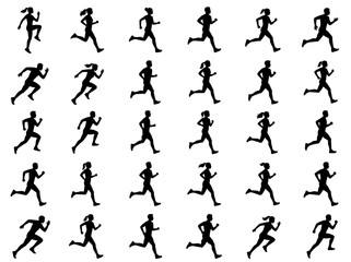 Fototapeta premium Running Silhouettes Pattern, Athlete Motion Sequence, Sprinting Figures