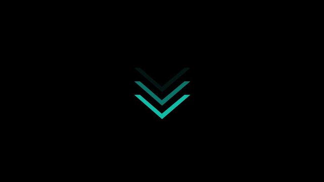 Minimalist teal chevron arrow isolated on a solid black background surface