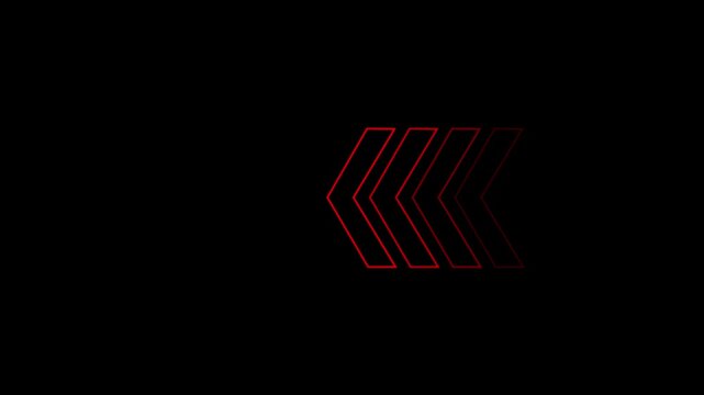 Minimalist red neon arrow isolated on a solid black background surface