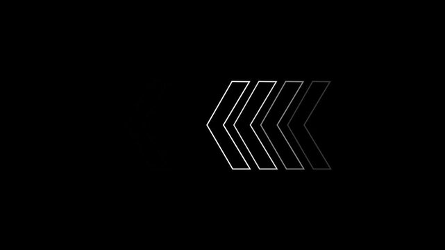 White outline arrow symbol on black background for digital navigation and interface