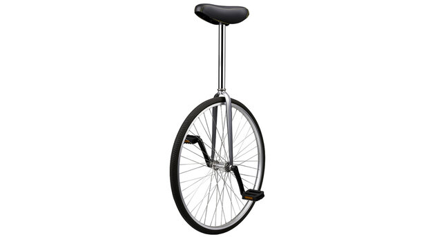 Black unicycle with silver frame and spokes