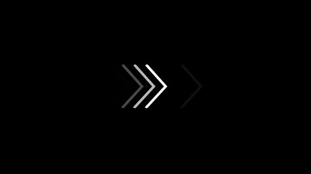 Minimalist triple chevron arrow isolated on a solid black background for web interface
