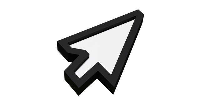 Black and white 3D computer mouse cursor arrow