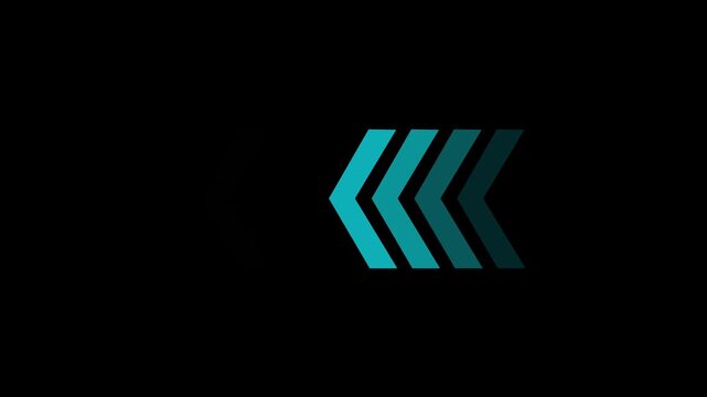 Cyan neon chevron arrow set on a solid black background for modern digital interface