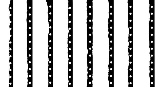 Vintage film strip border vector, black and white cinema sprocket hole pattern, retro movie frame edge texture for video editing