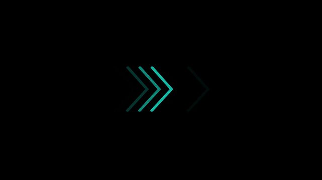 Teal triple chevron arrow isolated on a black background for modern digital web interface