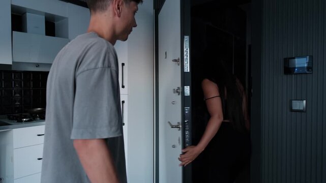 Relationship conflict. Woman leaving home after argument with partner, couple dispute, emotional separation, relationship crisis, breakup decision and unresolved problems
