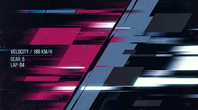 Futuristic Racing HUD Display with Velocity Data and Motion Blur, Abstract High Speed Sports Interface on Dark Background