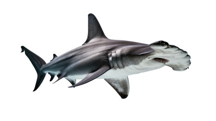 Fototapeta premium Hammerhead shark swimming, detailed view of head and body