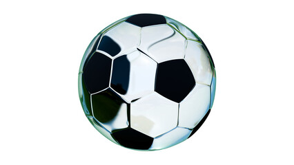 3D render of transparent glass soccer ball with glossy reflective surface on transparent background, design element for sports and digital projects. png © Vladimir
