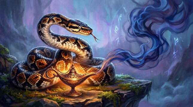 Elegant Nag Panchami Design: Abstract Cobra Coiled Around Shiva Lingam. Creative Snake Zodiac Celebration for 2025 Indian Festival. Minimalist Cultural Art with Gradient Texture for UI, Posters, and