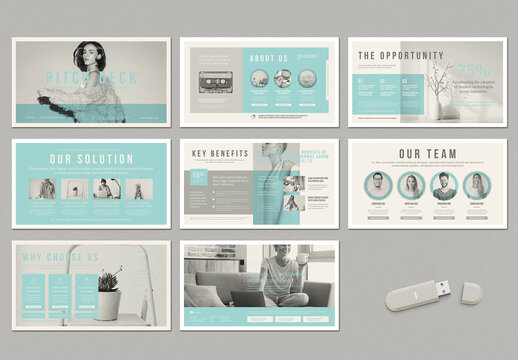 Pitch Deck Template in Light Grey with Pale Blue Elements