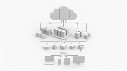 Naklejka premium Cloud Computing Network Infrastructure Connecting Servers and Digital Devices in Modern Data Center Architecture for Global