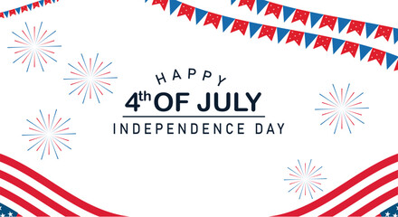 Fototapeta premium Happy 4th of July typography design with vertical American flag brush stroke on both sides, vector illustration.