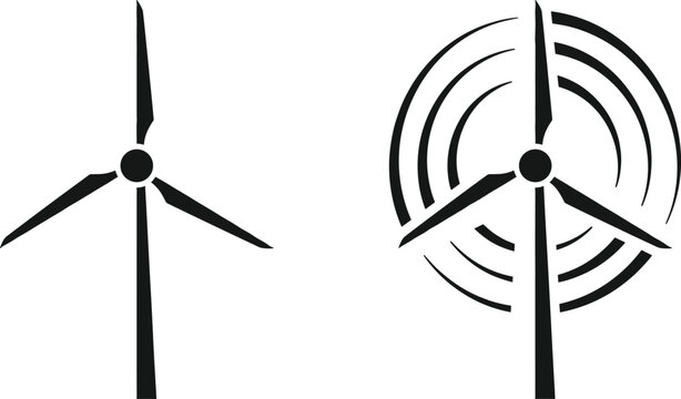 Wind turbine icon set with motion rotation lines black silhouette alternative renewable energy graphic elements isolated vector illustration white background