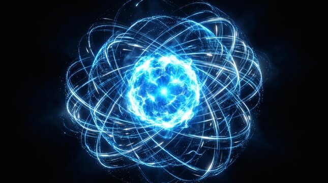 A glowing blue quantum energy sphere emitting light and energy