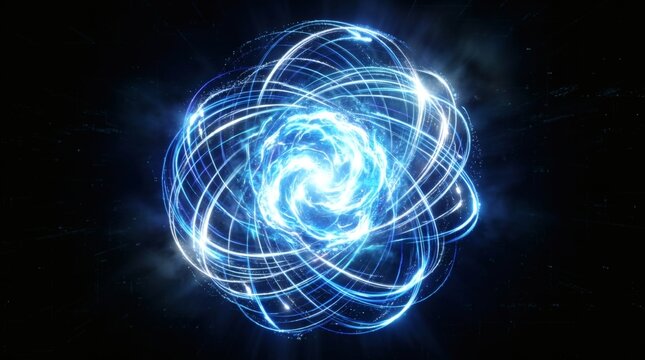A glowing blue energy sphere with swirling white lines on a dark background