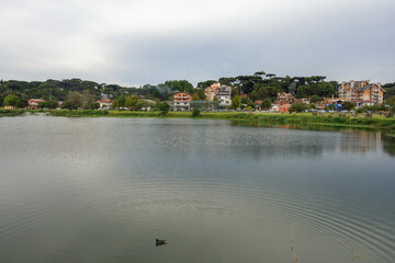 Fototapeta premium common area of lake park in Canela, RS, Brazil. Cityscape
