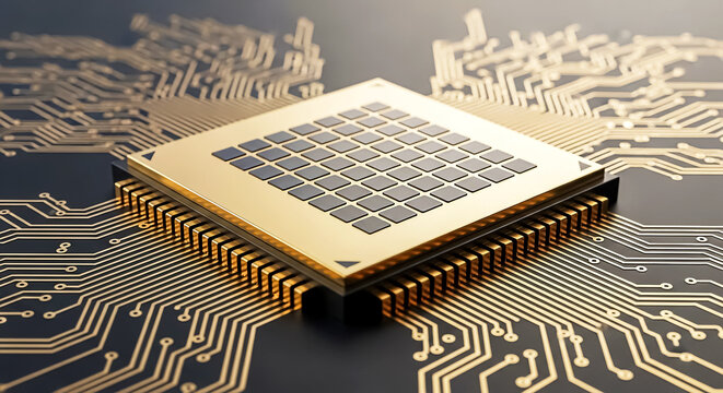 Close-up of a high-performance CPU processor chip on a circuit board