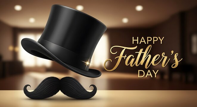Festive image featuring a black top hat, mustache, and "Happy Father's Day" text