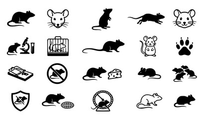 Fototapeta premium Rat and Mouse Icon Set: Minimalist Vector Collection for Pest Control, Pet Care, and Scientific Research