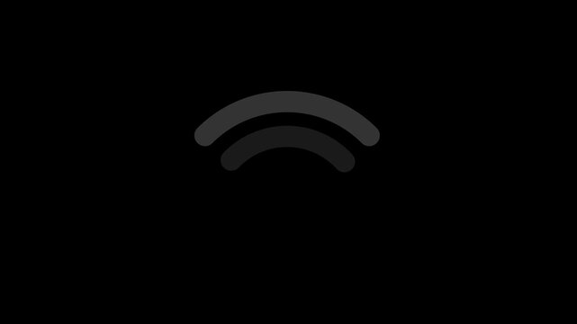 Minimalist wi-fi signal loading animation white wireless internet connection symbol on black background, for digital interface