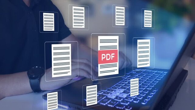 PDF documents representing file sharing, cloud storage, digital workflow, data organization and modern technology use. 