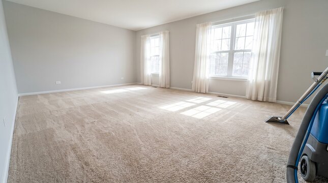 Freshly cleaned carpet in empty room, Bright home interior, Professional floor care result, Copy space for cleaning service advertising