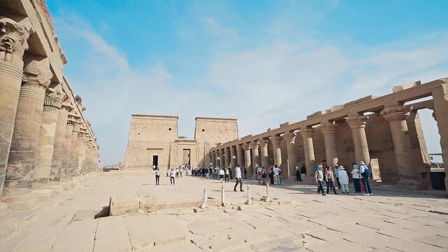 The ancient and historical Philae Temples complex in Aswan, which was built by the ancient Egyptian pharaohs. It was built during the third century BC. it built to worship the goddess "Isis" - Egypt.